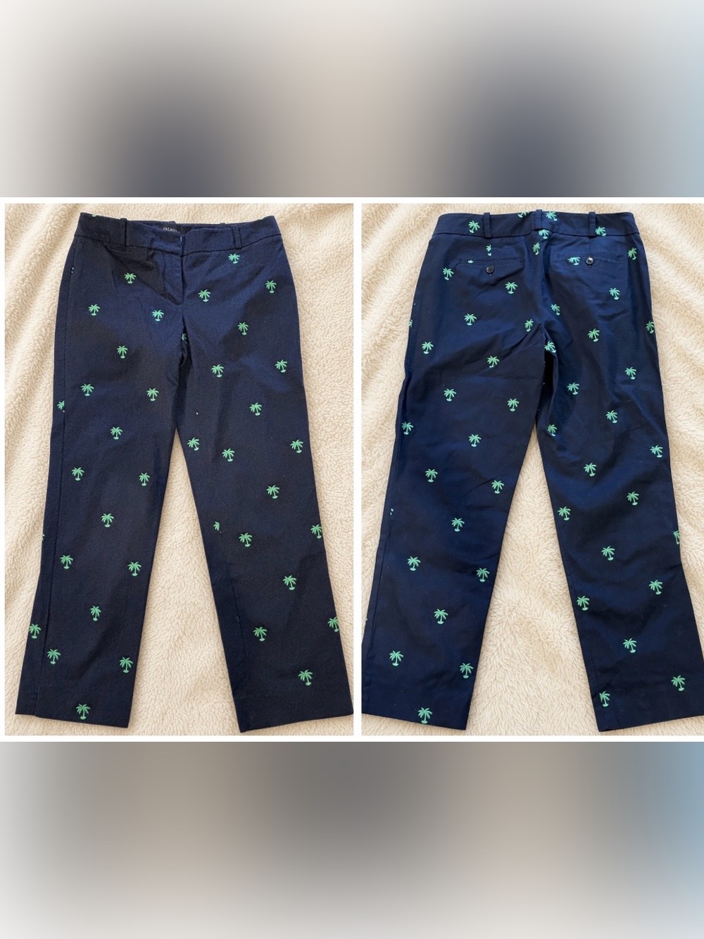 Talbots Signature navy pants with green embroidered palm trees size 2
